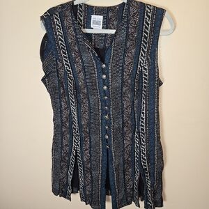 Vtg 90s R&M Richard's By Karen Kwong Dress Side Slits Pleated Button Front Sz 14